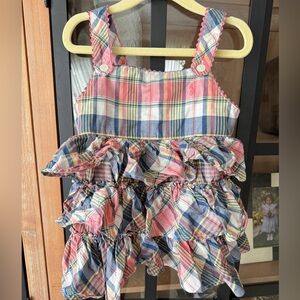 Ralph Lauren plaid ruffle dress baby toddler girl tiered embroidered polo salmon